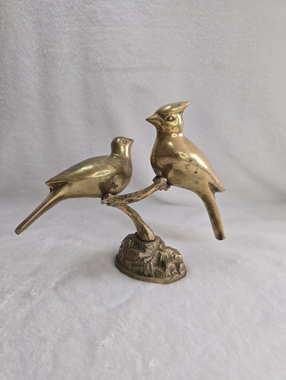 Brass Two Birds Perched on Tree Branch Figurine Cardinal and Dove Vintage MCM